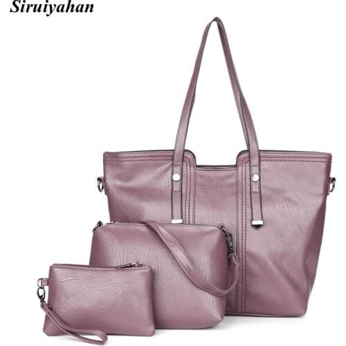 Siruiyahan Shoulder Bags Women Women Bags Handbags Women Famous Brands 3 Pieces Set Solid Composite Bag Bolsas Feminina