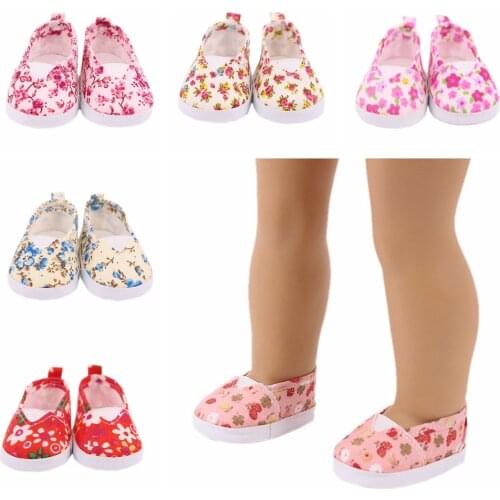 New Arrival 7cm Cute Froral Canvas Shoes For 18 Inch Girl Doll & New Born Baby Doll 43 cm Our Generation Doll Boot Accessories