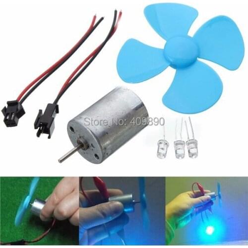 50PCS/LOT Wind Turbine Generator DIY Kit Micro Motor+Diode Plug Four Blue Leaf Paddle