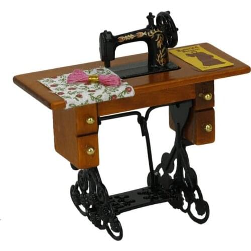 Vintage Miniature Sewing Machine With Cloth for 1/12 Scale Dollhouse Decoration