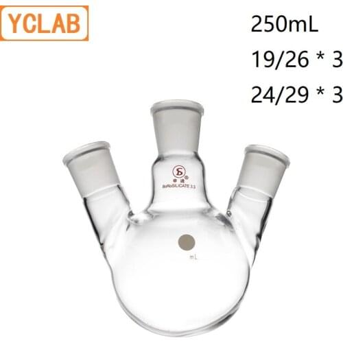 YCLAB 250mL 19/26 * 3 & 24/29 * 3 Distillation Flask Oblique Shape with Three Necks Standard Ground Mouths Distilling