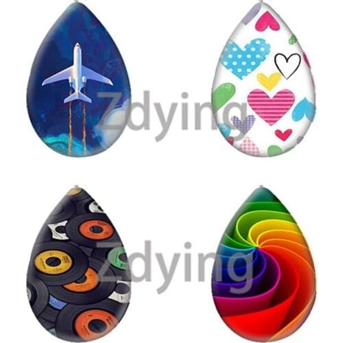 Zdying Fruit Love Heart Owl Elephant Pattern Teardrop Water Drop Glass Cabochon Beads DIY Demo Flat Back Making Jewelry Findings