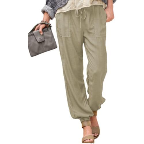 Women Cargo Pants with Pockets 2021 Cotton Linen Drawstring Loose Beam Feet Pants Summer Casual Harem Pants Ladies Pencil Pants