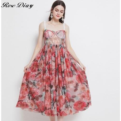 2021 Summer Rose Floral Bohemian Holiday Dress Womens Spaghetti Strap Backless Sexy Strapless Cup Mesh Flower Print Beach Dress