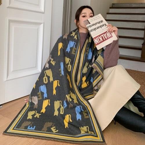 Winter Cat Print Cashmere Scarf Women Shawls And Wrap Hijab Thick Blanket Ladies Long Pashmina Bufanda Echarpe 2021 Neckerchief