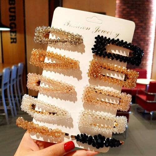 1Set Handmade Crystal Hair Clips Pin For Women Fashion Geometric Barrettes Headwear Girls Sweet Hairpins Hair Accessorie