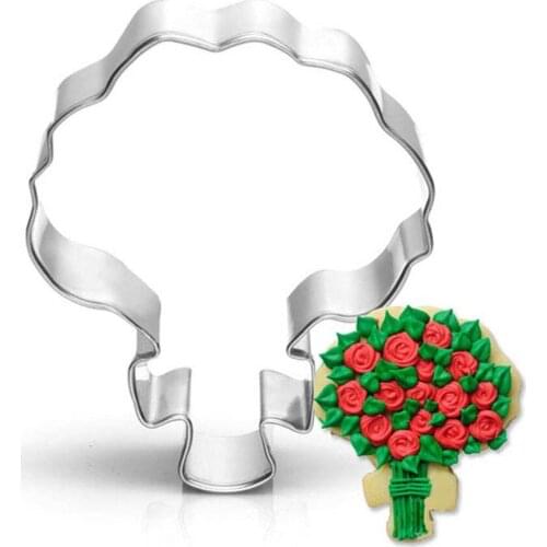 1pc Lovely Rose Bouquet Mould Diy Sugarcraft Cookie Cake Stainless Steel Fondant Cutter Baking Pastry Tool 7.2*6.5cm New