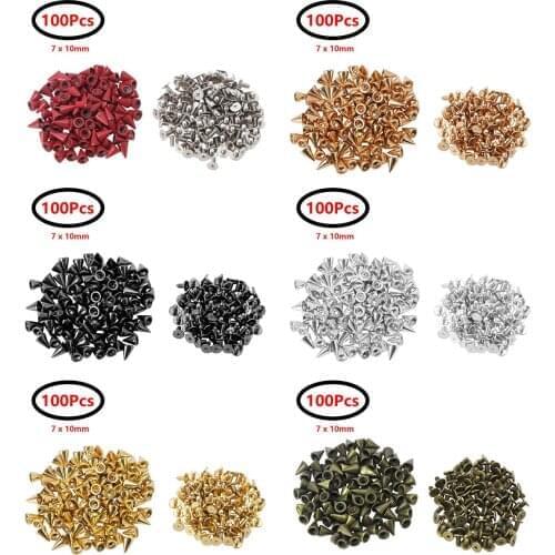 100 Cone Spikes Fasteners Punk Metal Rivets Leather Belt Bag Repair Kit Screwback Studs DIY Jacket Clothing Buckles Sewing Craft