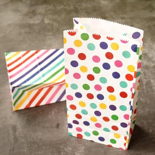 2-10pcs Colorful Dots Paper Bag Striped Gift Bag Open Top Candy Popcorn Bag Birthday Party Supplies Gift Wrapping Bags