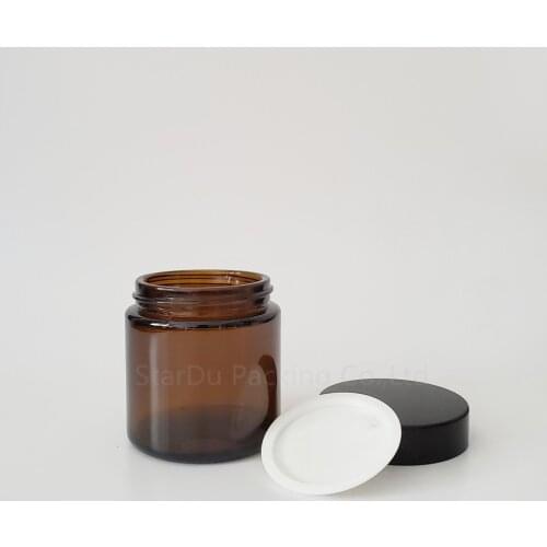 3pcs 100g glass jars for cosmetics Amber Glass Cream Jars,100cc Cosmetic Packaging with lid black plastic caps