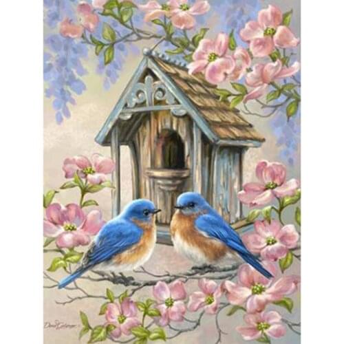 5D DIY Diamond Painting Animal Picture Birds and House Beautiful Scenery Picture Square/Round Diamond Cross Stitch Decor WG3051