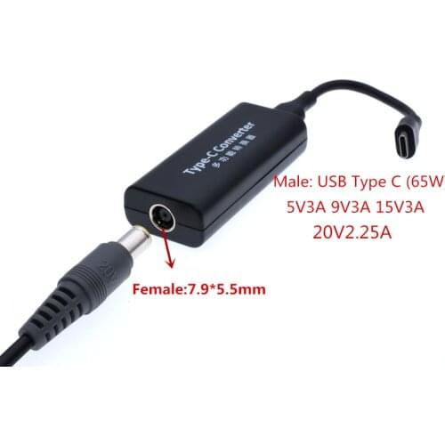 65W USB Type C Adapter Charger Converter Dc Power Jack Connector for Laptop Mobile Phones 7.9*5.5mm Female to USB Type C Adaptor