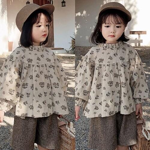 Girls Babys Kids Blouse Jacket Outwear 2021 Retro Spring Autumn Top Cardigan Ruffles Rural Cotton Princess Childrens Clothing