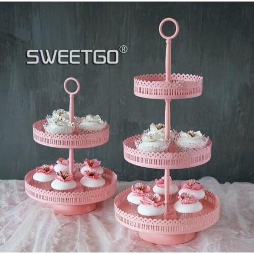 European Fruits Disc Pink Colour WROUGHT IRON Cake Wedding Wedding Afternoon Tea Hollow Out Lace Three Layers A Snack Frame