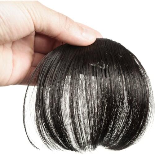 Gres Natural Straight Clip in Hair Extensions Women Synthetic Hair Bangs High Temperature Fiber Dark Brown/Black False Hair