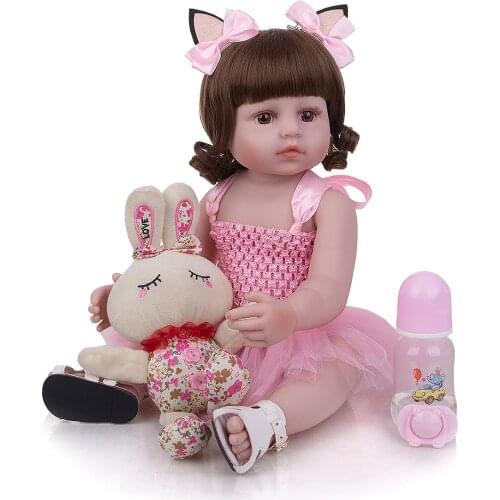 22 Inch 55 cm Reborn Baby Toddler Doll Girl Pink Princess Very Soft Full Silicone Vinyl Body Beautiful Real Touch Doll Toy Gifts