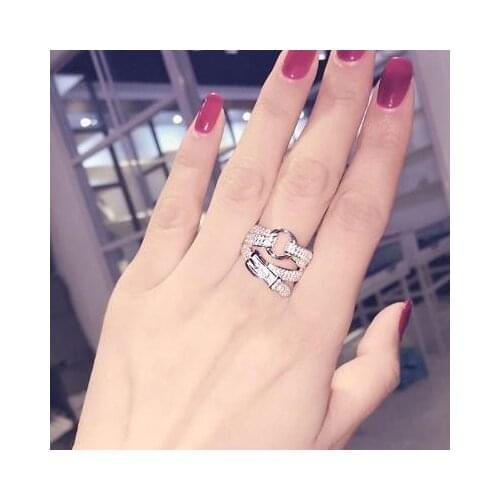 Trendy Korean Style Zirconia Belt Ring For Women Bridal Luxury Jewelry Girls Fancy Ring
