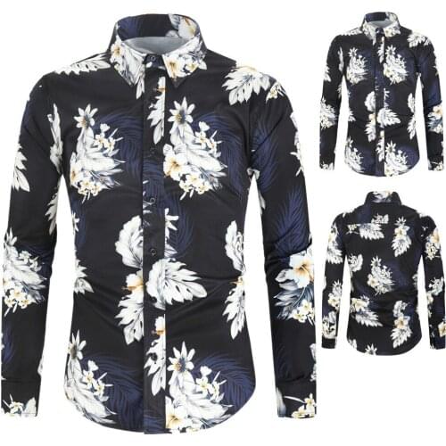 Mens brand new creative personality casual fashion business long sleeve printed shirt Hawaiian shirt men shirt street wear