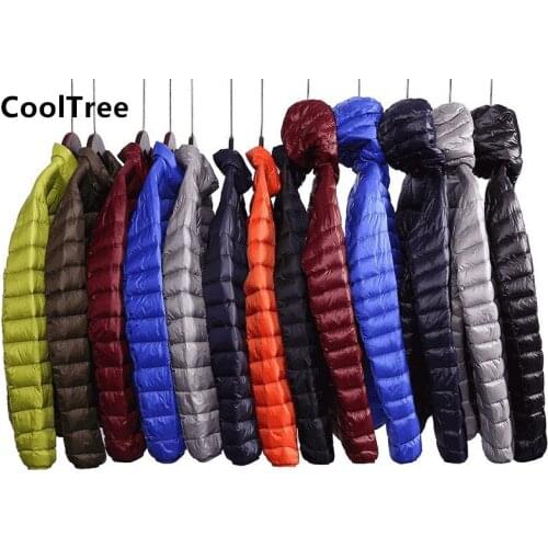 CoolTree Men Down Jackets Autumn Winter Solid color Thin and light White duck down Coats Male Slim Fit Packable Outerwear M-6XL