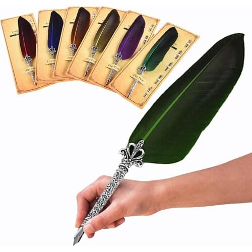Vintage Antique Plumage Quill Feather Ink Dip Pen Set with 5pcs Different Pen Tips for Holidays Christmas Birthday Wedding Gifts