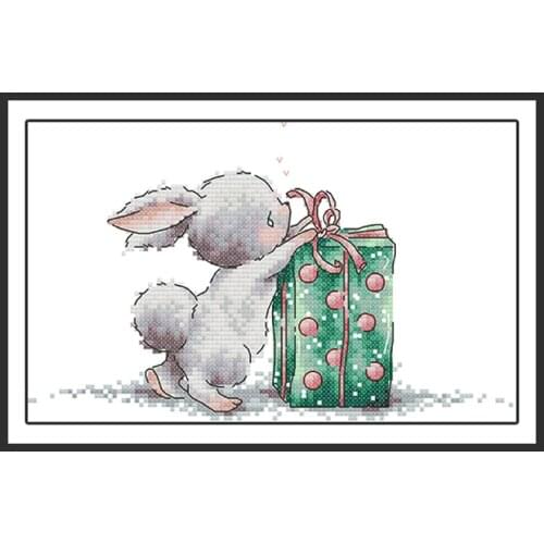 Bunnys Gift Animal Patterns DIY Needlework Set Cross Embroidery Kit 14CT 11CT Fabric Counted Printed on Canvas Cross Stitch Kit