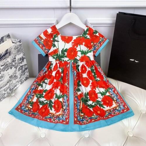 2021 Summer new linen print kids girls dress Princess Dresses clothes