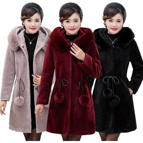 Faux Mink Fur Long Coat Women Autumn Winter Thicken Faux fox Hooded Fur collar fur Overcoat Female Plus size Warm Parkas Jackets