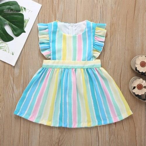 Kids Dress, Colorful Striped Round Neck Sleeveless One-Piece A-Line Dress for Summer, 9 Months-5 Years