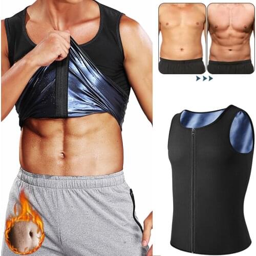 Mens Body Shaper Zipper Sauna Vest Polymer Waist Trainer Sweat Shirt Slimming Belt Fitness Corset Top Abdomen Workout Shapewear