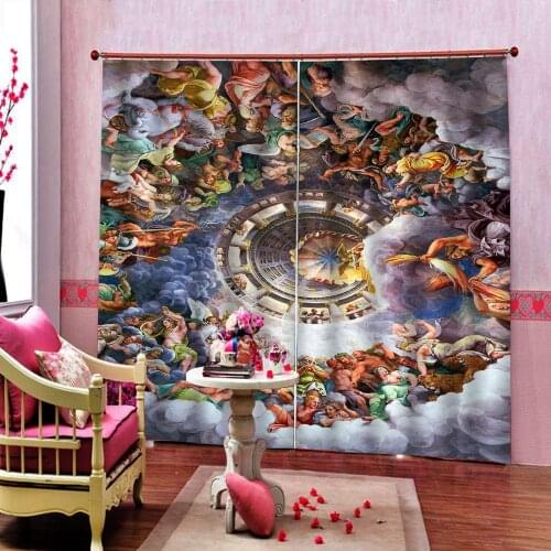 Luxury Custom European Style 3D stereoscopic Curtains For Living Room Bedroom Oil Painting Angels pattern Design Window Drapes