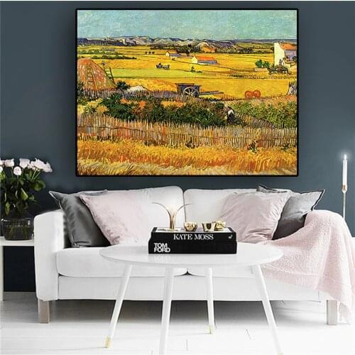 Harvest at La Crau by Van Gogh Landscape Oil Painting Reproductions on Canvas Posters and Prints Wall Picture for Living Room