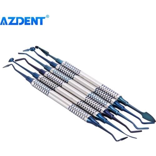 AZDENT 6PCS Dental Composite Filling Spatula Tools Stainless Steel Titanium Plating Thick Handle Resin Filling Repair instrument