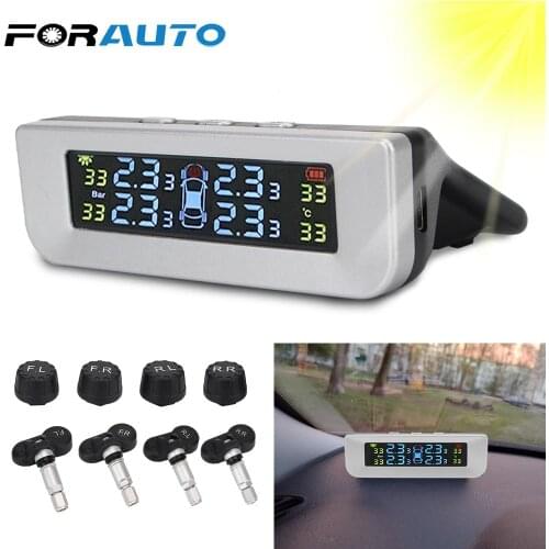 Solor USB Power Newest TPMS 4pcs External/Interior Sensors Tyre Pressure Monitoring System Digital LCD Display Car Accessories