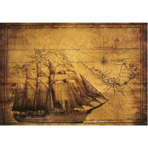 Ancient sailing ship nautical line kraft poster retro bar cafe home restaurant decoration