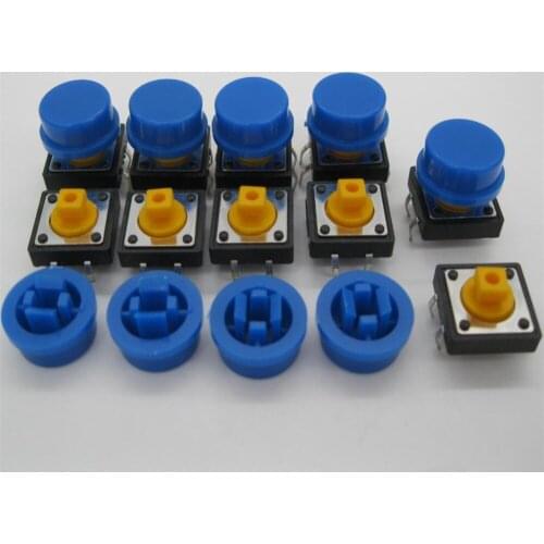 25PCS B3F-4055 Tactile Touch Push Button Switch Momentary 12*12*7.3MM tact Micro switch button +25PCS blue colors Tact Cap
