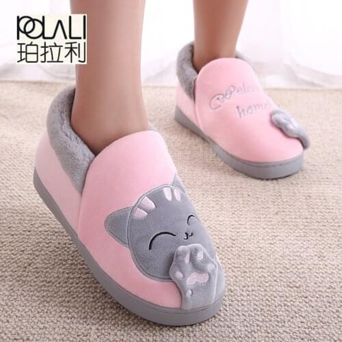 Women Winter Warm Home Slippers Cartoon Lucky cat Non-slip Home Shoes Men Indoor Floor Bedroom Lovers Couple Plush House Shoes