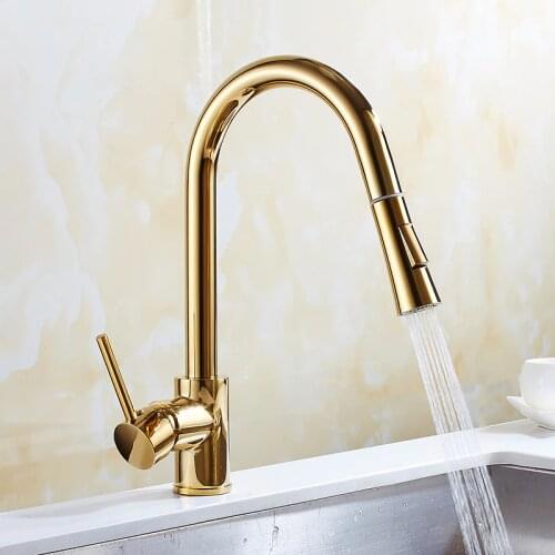 Chrome/Gold/Nickel Kitchen Faucets Silver Single Handle Pull Out Kitchen Tap Single Hole Rotating Water Mixer Tap Mixer Tap