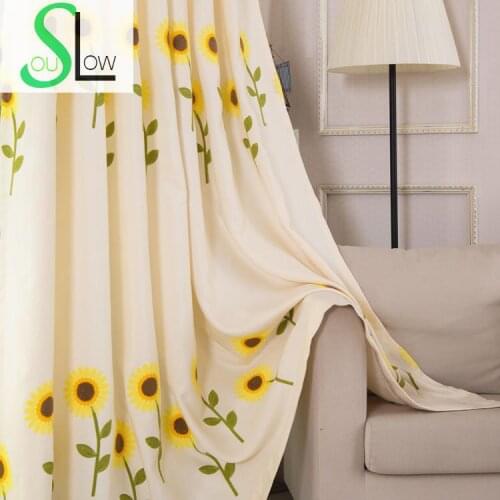 Slow Soul Beige Sunflower Cotton Embroidered Curtain Children Floral Curtains Tulle For Living Room Kitchen Bedroom 3d Kids