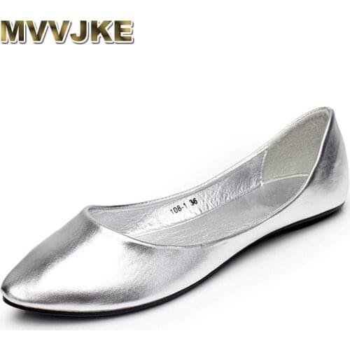 MVVJKE Womens flats ballerina shoes soft sole pointed toe breathable slip-on ladies loafers american style plus size 46 gold