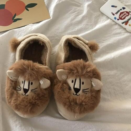 Womens Mens 3D Lion Plush Slippers Winter Warm Indoor Shoes Furry Girls Lovely Cute Plus Size New 2021 Fur Slides