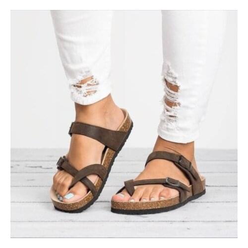 Mujer Sandalias de verano de talla grande 43 Sandalias planas para mujer de cuero PU Flip Flop Casual zapatos de playa 2021