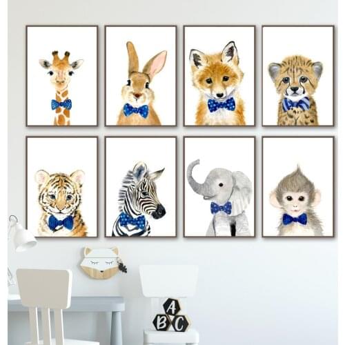 Giraffe Monkey Leopard Fox rabbit elephant zebra Poster Nursery Wall Art Print Canvas Painting Wall Pictures Baby Boy Room Decor