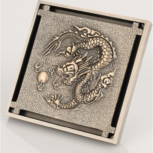 1pc Brass Antique Dragon Pattern Floor Drains Green Bronze Insects and Odor Anti-backwater Floor Drain