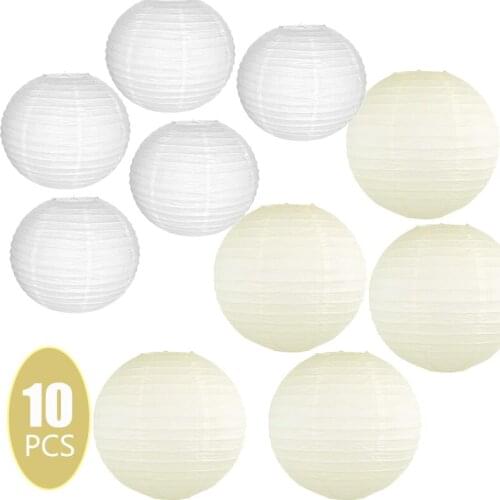 10 pcs 12"-14" White Beige Chinese Japanense Paper Lantern Big Round boule papier lampion Wedding Party Hanging Diy Decor