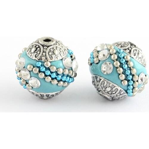 10PCS Round Handmade Indonesia Loose Elegant Jewelry Making Bracelet Beads With Rhinestones Alloy Cores Antique