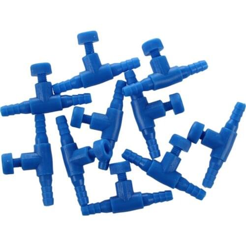 10 Pcs Blue Plastic 2 Way Aquarium Fish Tank Air Pump Control Valves
