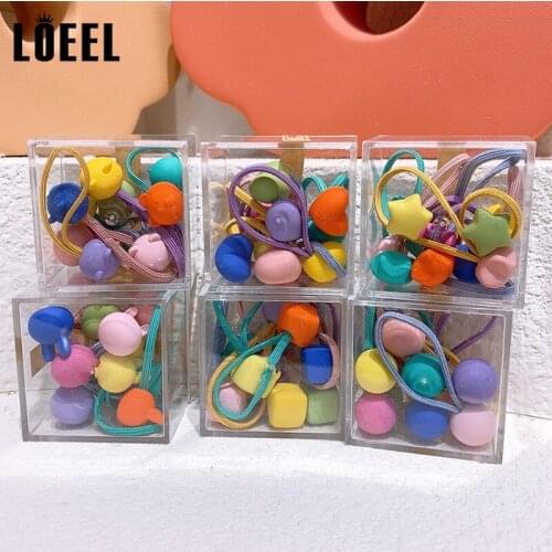 10Pcs/Pack Mixed Color Elastic Hair Bands Women Girl Geometric Hair Accessories Cute Rabbit Ponytail Holder Kids Headdress Boxed