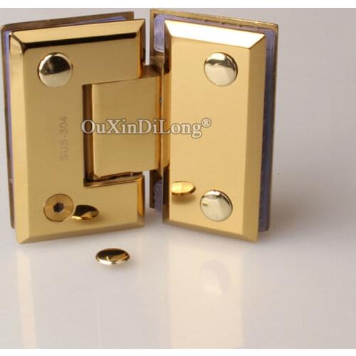 High Quality Titanium Gold 304 Stainless Steel Shower Bathroom Glass Door Hinges 135 Degree Glass Clamps Fixed Holder Brackets