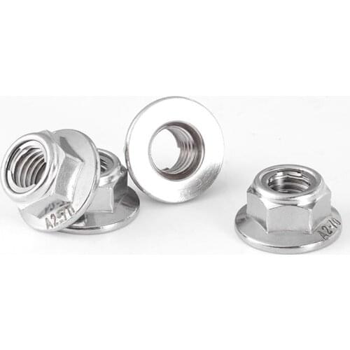 2pcs M4-M12 304 Stainless Steel Prevailing Torque Type All Metal Insert Hexagon Lock Nut With Flange Hex Self Locking GB6187