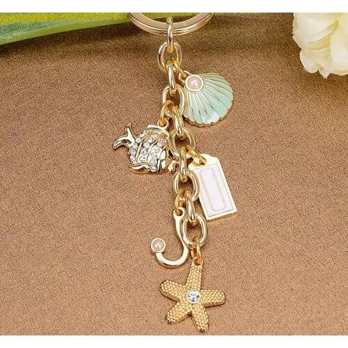 2pcs/lot fish starfish shell pendant keychain key ring Alloy Decoration charms